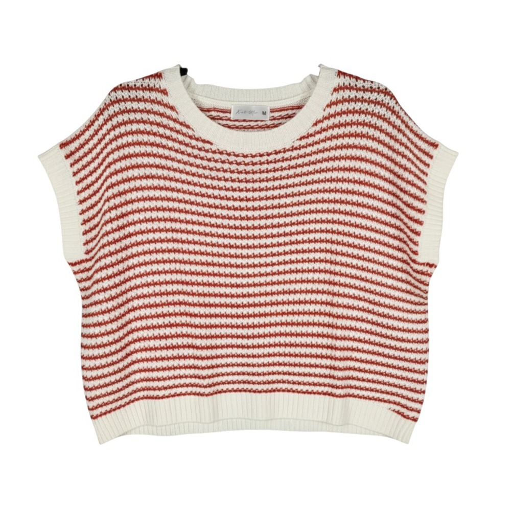 KNIT MIX Super Cute RED & WHITE STRIPES Sleeveless Sweater SUPER SOFT! sz XL